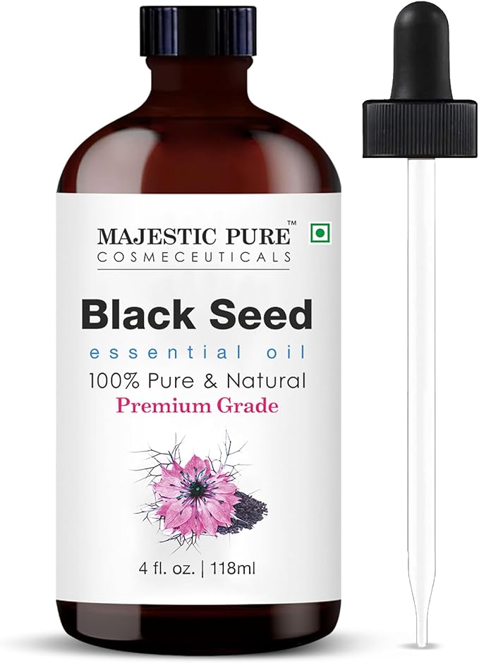 Majestic Pure Essential Oil with Glass Dropper - 100% Pure and Natural - Essential Oils for Diffuser, Aromatherapy, Soap and Candle Making, Blackseed Essential Oil, Blackseed Oil, 4 Fl Oz