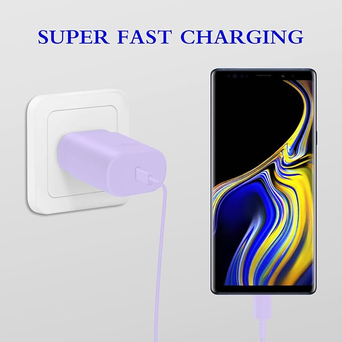 Type C Charger, 2-Pack 25W Type C Fast Charging Block with 6ft USB C Charger Cable Compatible with Galaxy S23 Ultra/S23+/S22/S21/S20/Phone 16/16 Plus/16 Pro Max/15/15 Pro Max/15 Plus-Purple
