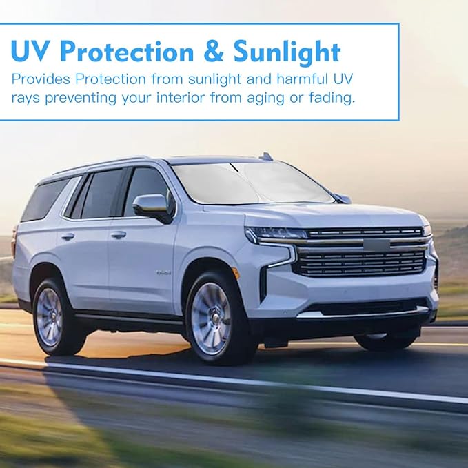Windshield Sun Shade for 2025-2021 Chevy Tahoe Z71, Front Window Sunshade Protector Cutom Fit Chevrolet Tahoe, Windshield Cover Sun Visor UV Heat Shield Keep Car Cool