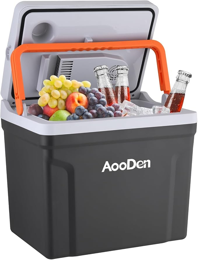 Upgrade 27 Quart (25Liter) Electric Car Cooler and Warmer with New Removable lid Design, Thermoelectric Iceless Cooler for Travel, Camping, Vehicles, Truck, Home - 12V DC and 120V