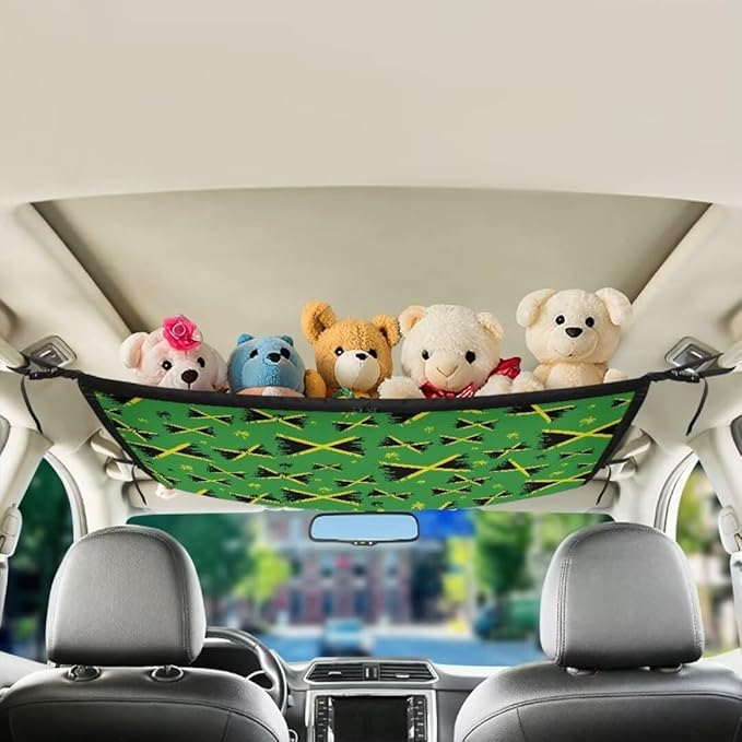 Jamaican Flag Car Roof Storage Bag Car Seat Storage Hanging Bag All Car Storage Organizers Car Travel Accessories Compatible with Most Cars