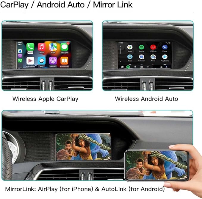 Wireless Android Auto Receiver for Mercedes Benz A/B/C/E/CLA/GLA/CLS/GLK/ML/GL/SLK 2011-2015 Wireless CarPlay Android Auto for Benz NTG 4.5/4.7 System with Bluetooth, Mirror Link, Camera, USB