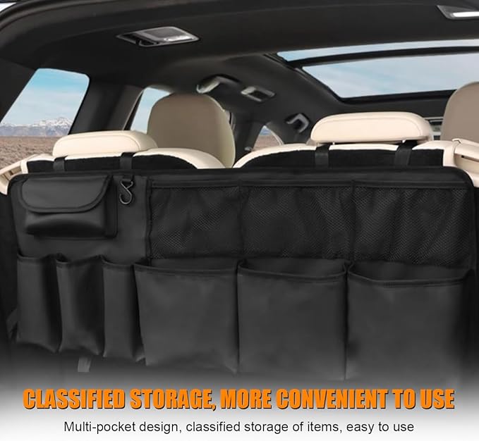 Car Trunk Organizer, Oxford Fabric Large Capacity Waterproof Vehicle Backseat Trunk Organizer, Multi-Pocket Auto Interior Storage Bag Accessories, Universal for SUV Sedan Truck