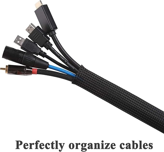 25ft - 1/4 1/2 Inch Cable Management Sleeve Protector,Wire Loom PET Expandable Wire Sleeving for Office TV Computer Home Theater Engine Bay Cord Organizer,Protect Cables from Pet Cat Dog Chewing,Black