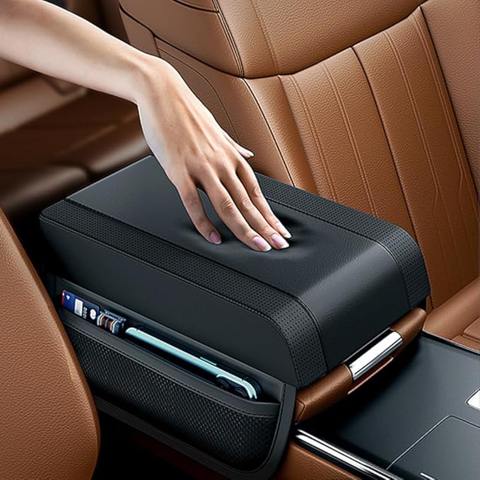 Shkalacar Car Armrest Box Pad, Car Center Console Leather and Memory Foam Heighten Cover, Car Accessories Interior Universal Arm Rest Cushion Pads for Most Automotive SUV Truck