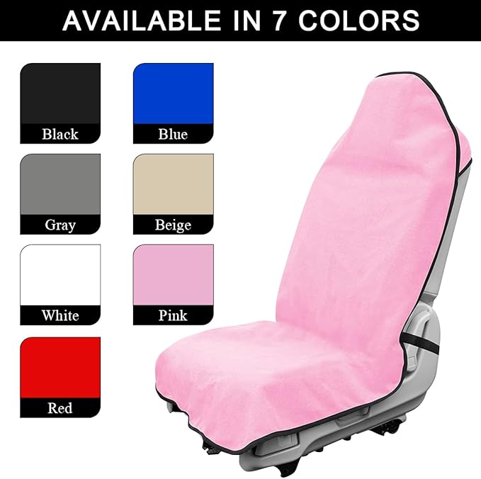 Waterproof Car Towel Seat Cover, Sweating Non-Slip Premium Towel Carseat Cover Protector, Universal Soft Machine Washable Car Truck SUV Front Seat Cover for Gym Workout Beach Hiking (Pink)