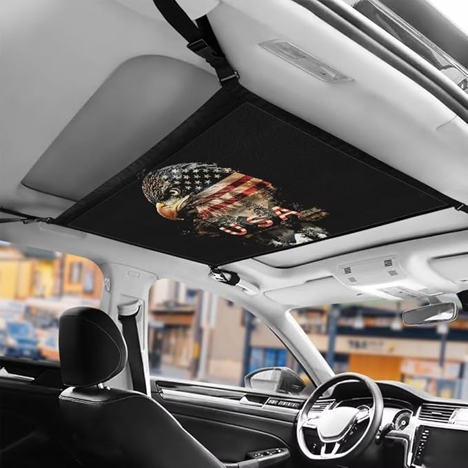 Eagle USA Flag Car Roof Storage Bag Car Roof Seat Organizer All Car Storage Organizers Inner Car Accessories Compatible with Most Vehicles