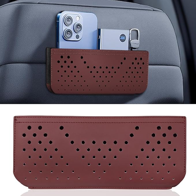 Car Seat Side Pocket Organizer, Multifunctional Mini Console Storage Bag for Phone, Keys, Sunglass, Wallet, PU Leather Tray Pouch Car Organizer Accessories for Seat, Door, Window, Console (Red)