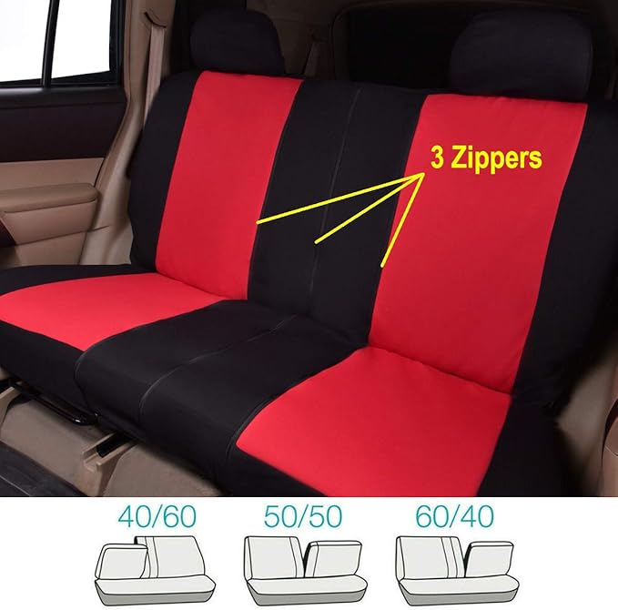 Flying Banner Car Seat Covers Full Set Front Seats and Rear Bench Polyester car seat Protectors Black Gray Purple airbag Compatible Rear Bench Split (Black Red)