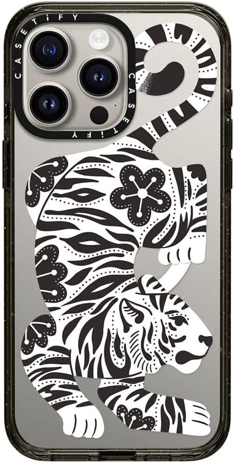 CASETiFY Impact iPhone 15 Pro Max Case [Slim/Compatible with Magsafe / 8.2 ft. 4X Military Grade Drop Protection] - Silver Tiger - Clear Black