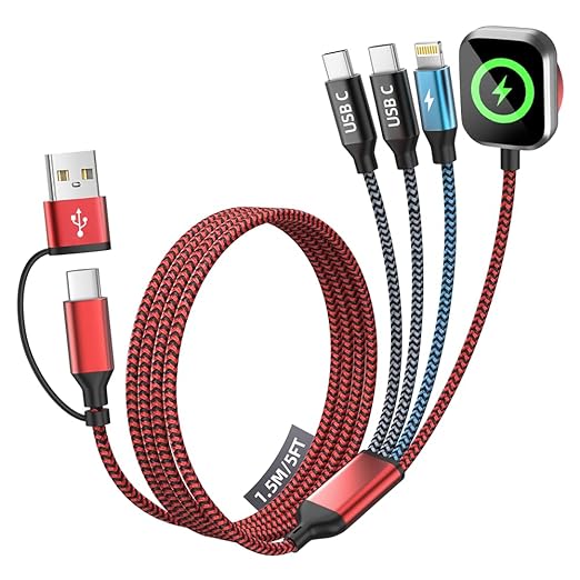 Cruise Essentials 2026, Dual Type-C 4 in 2 Multi Charging Cable for iPhone Watch Charger/iPhone 17/IP, iWatch Charger,Charger for Multiple Devices Compatible with iWatch 11-2/Ultra/iPhone 17-8,Car 5FT