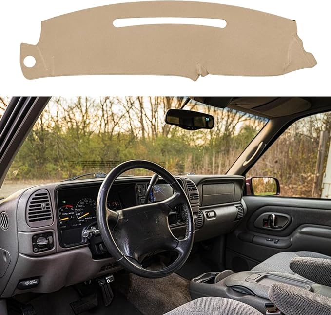 Dash Cover Custom Fit for 1997-2000 Chevy Chevrolet Silverado/GMC Sierra C1500 C2500 C3500 K1500 K2500 K3500, 1997-1999 GMC Yukon/Chevy Tahoe, Dashboard Cover Mat Pad(Beige)