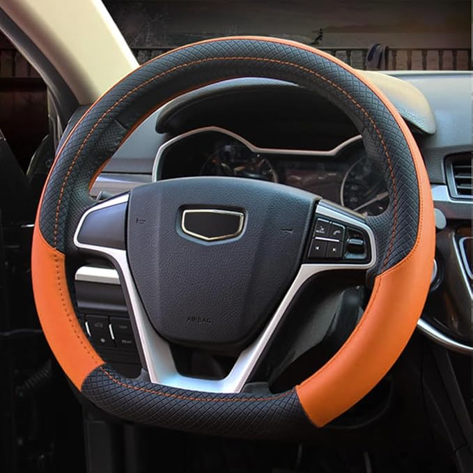 Pahajim Steering Wheel Cover Flat Bottom, D Shaped Car Steering Wheel Wrap PU Leather Anti Skid 14.5-15 Inch (37-38cm) Cubre Volantes Carros for Women Men (Orange)