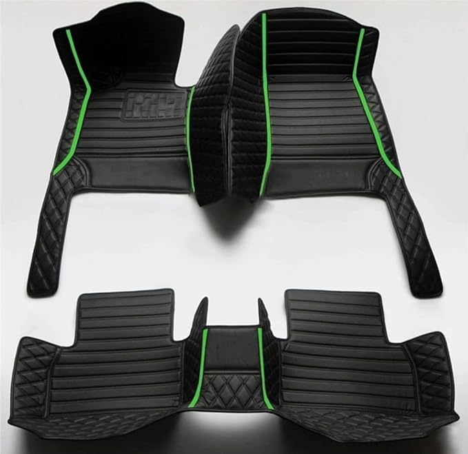 Custom Personalized Floor Mats for Cars，Luxury Full Coverage All Weather Car Floor Mats，Anti-Slip Leather Car Mat Set ，Custom Floor Mats for 99% of Cars, Trucks & SUVs (All Black Green)