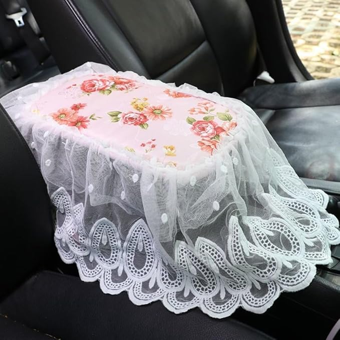 Universal Car Center Console Cushion Pad,Tassel Lace Car Center Console Cover Auto Armrest Seat Box Cover Protector for Most Vehicle SUV Truck Car (5)