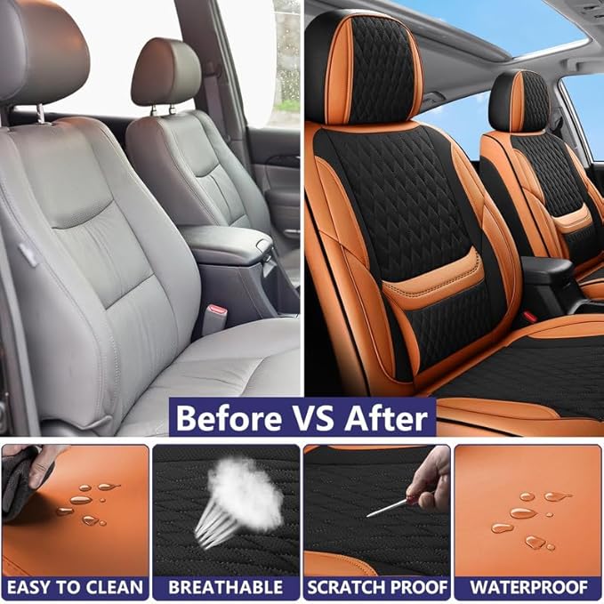 Car Seat Covers Full Set Custom Fit for Mercury Sable 1995-2009 - Premium Faux Leather with Lumbar Support | Breathable, Waterproof, Anti-Slip, Durable (Black&Brown,Full Set)