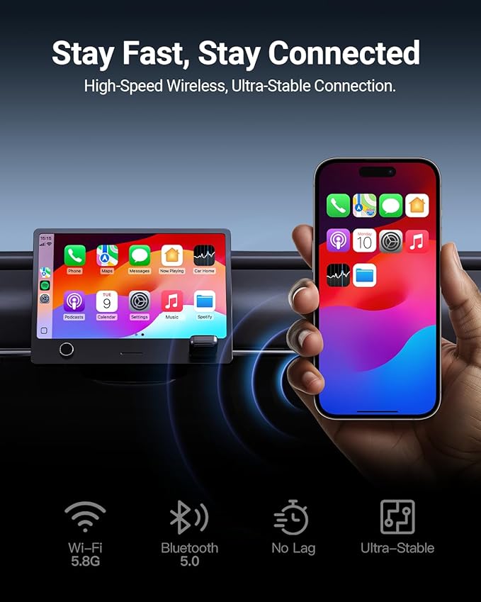 ZUCWO 2-in-1 Mini Wireless CarPlay Adapter for iOS Android Auto Plug and Play Low Latency Portable Carplay Adapter Converts Wired to Wireless CarPlay for iOS10+/Android 11+, Gray