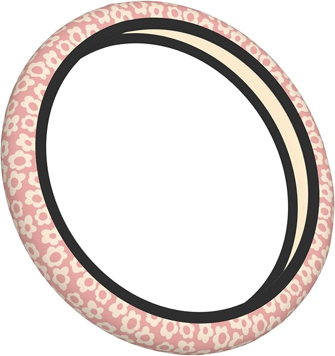 Vintage Pink Flower Steering Wheel Cover Cute Universal 15 Inch Car Accessories Protector for Women Fit Auto SUV Sedan Vans Trucks