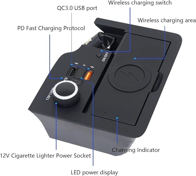 Wireless Car Charger for Honda CRV 2020 2019 2018 2017, 15W Wireless Fast Phone Charging Pad with 27W USB-A & Type-C Interior Accessories Upgrades