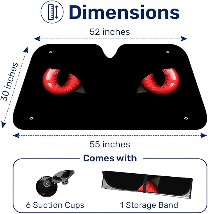 GENANY Devil Eye Windshield Sun Shade for Car SUV Truck (69x35 Inches), Sun Shade Windshield, Shades for Front Windows, Protector Blocks UV, Xmas Auto Gifts, Car Decor