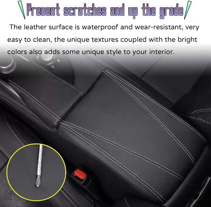 Custom Interior Accessories for Lexus RX 350 350L 450h 2015 2016 2017-2022 PU Leather Center Console Armrest Box Cover Armrest Cushion Central Armrest Protector Pad(Black with White Stitching)