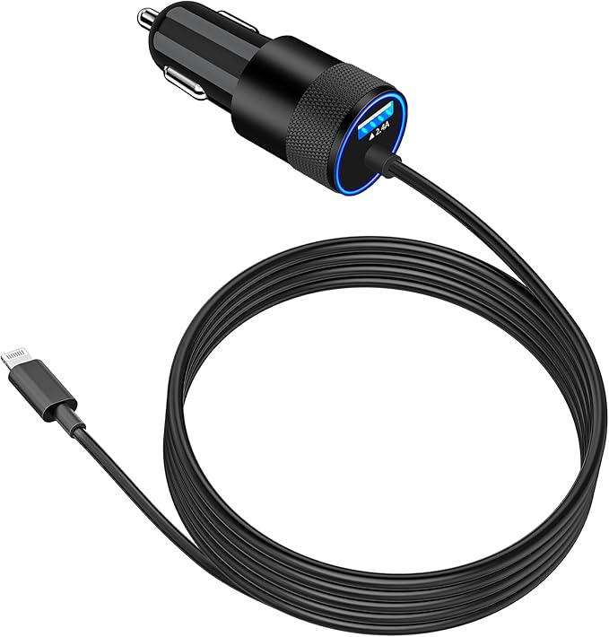 【MFi Certified】iPhone Fast Car Charger, Caiinei 4.8A Dual USB Power Cigarette Lighter iPhone Car Charger Fast Charging Built-in 6FT Lightning Cable for iPhone 14 13 12 11 Pro Max XS Mini XR X SE iPad