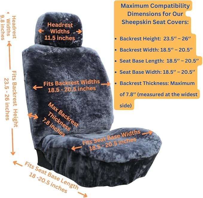 SHEEPSKIN ELITE Premium Sheepskin Car Seat Cover - All Season Comfort and Protection, Easy Installation (56" x 23", Gray with Bluish Tint)