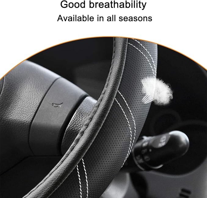 Mandark Car Steering Wheel Cover, Elastic Sport Leather Vehicle Steering Wheel Protector, Non-Slip Soft Grip Padded Auto Interior Protective Accessories, 14.5-15 Inch Universal Fit（Gray）