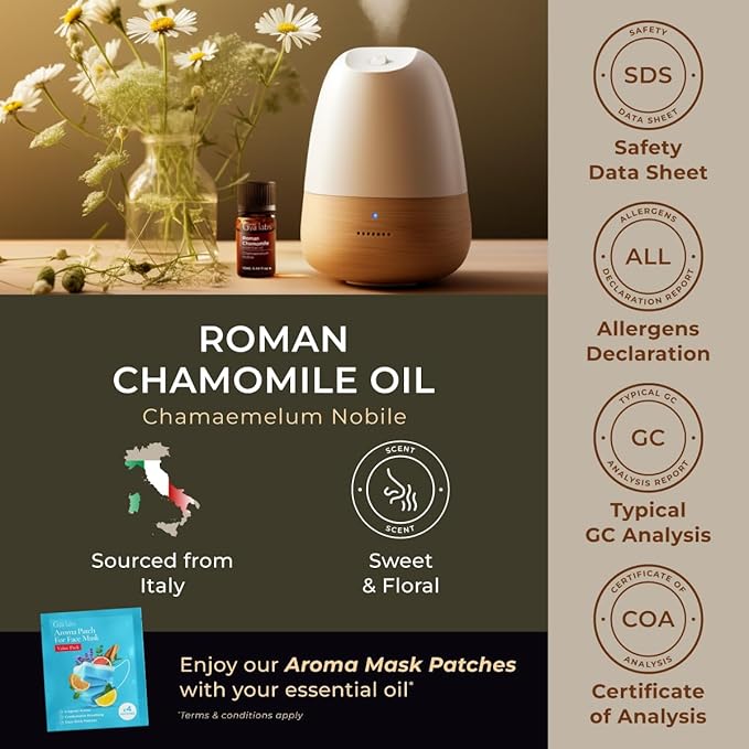 100% Pure Roman Chamomile Essential Oil - 0.34 Fl Oz - Roman Chamomile Oil for Hair, Skin, Diffuser, Aromatherapy & DIY Candle Making Scent