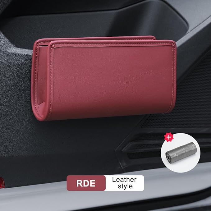 Car Seat Side Storage Pocket, Leather Hanging Foldable Multifunctional Vehicle Front Door Back Organizer Box, Waterproof Auto Interior Organizing Container, Universal fit(Wine Red)