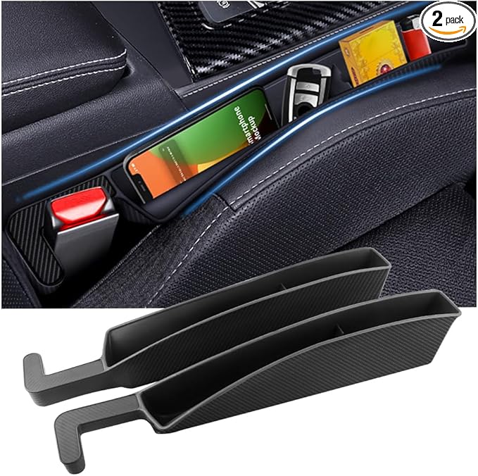 2PCS New Car Seat Gap Filler with 2 Storage Areas,Stylish Car Seat Gap Storage for Stabilizing Phone,Keys Wallet,Universal Car Seat Gap Filler Organizer Interior Accessories (Carbon Black)