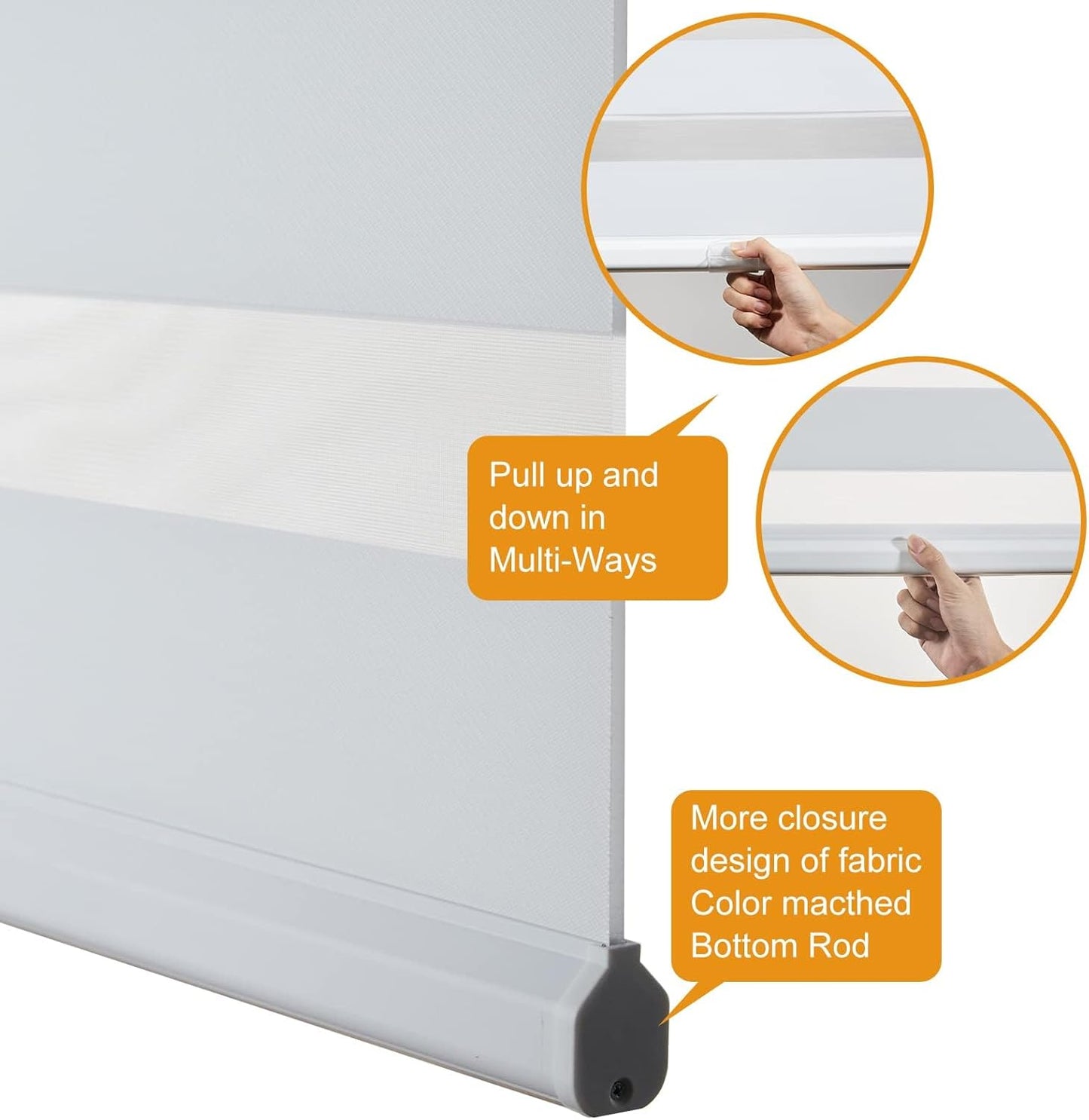 Persilux Zebra Blinds for Windows, Cordless Roller Shades Window Treatments (69" W x 72" H, White) Light Filtering Dual Layer Roller Window Shades Light Filtering Sheer Shades for Home and Office