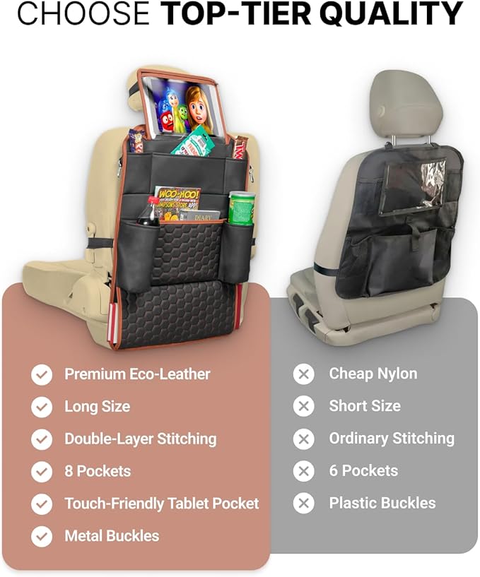 Owleys Set Seat Back Organizer & Car Seat Protector Hexy Waterproof & Non-Slip Protector for Child Car Cushion for Leather and Fabric Seats (Hexy Set 1)