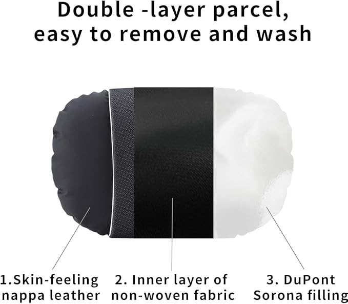 2 Pcs Car Headrest Neck Pillow for Driving,Premium Skin-Feeling Napa Leather Soft and Comfortable Headrest,Two Gears of Height Adjustment Car Seat Headrest Pillow Car Interior Accessories