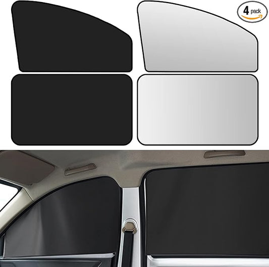 NTNEV Car Side Window Sun Shades, Shades with Magnets, Shade for Baby, Strong-Light Blocking & UV Protection Privacy Auto Accessories (One Black, One Silver)