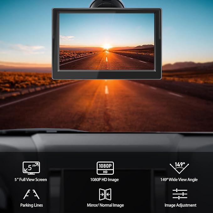 Backup Camera with 5-Inch Monitor Easy Install: Plug-Play DIY Guide Lines Clear Night Vision HD 1080P Rear View Camera with Monitor Kit IP69 Waterproof Night Vision with On/Off Switch for Cars/SUVs