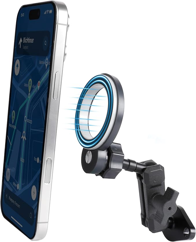 Magnetic Phone Holder with AMPS Standard Drill Base for Magsafe, Aluminum 360° Rotation Phone Mount for Car Dashboard Truck Boat Desk, Compatible with iPhone 16 15 14 13 12 Series