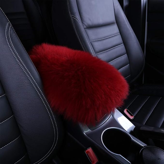 Armrest Cover for Car, Auto Center Console Pad Furry Sheepskin Wool Car Armrest Seat Box Cover Protector Universal Fit (Wine Red)
