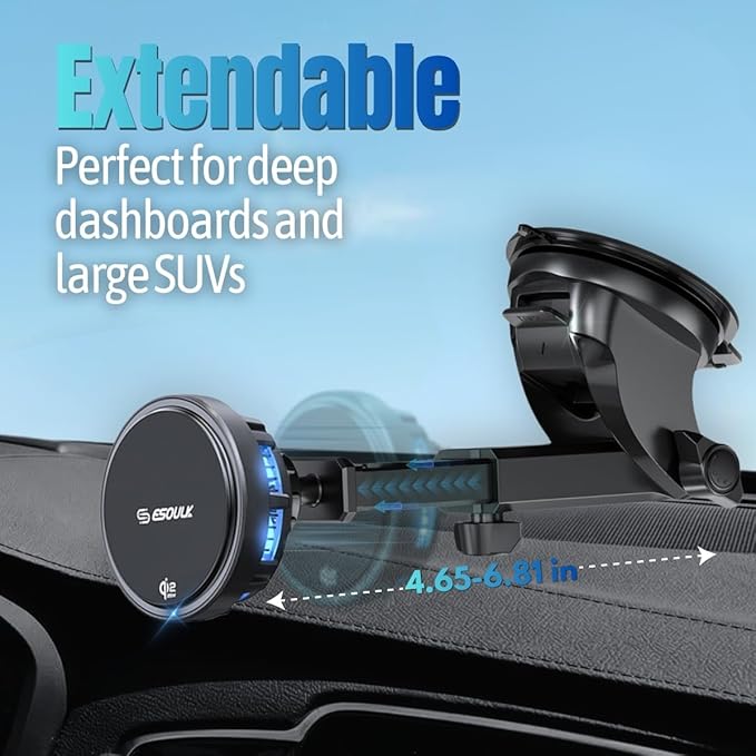 Esoulk [2026 Upgraded] Qi2 25W Fast Wireless Car Charger with Cooling Fan, MagSafe Compatible Magnetic Mount, 3-in-1 Dashboard/Windshield/Air Vent Phone Holder for iPhone & Android