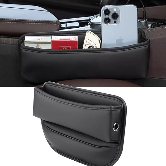 Car Seat Gap Filler 1 Pack Leather Seat Organizer Front Seat Car Accessories for Women Men, Car Essentials for SUV Truck, Adjustable Seat Gap Filler Organizer (Black，1 Pack)