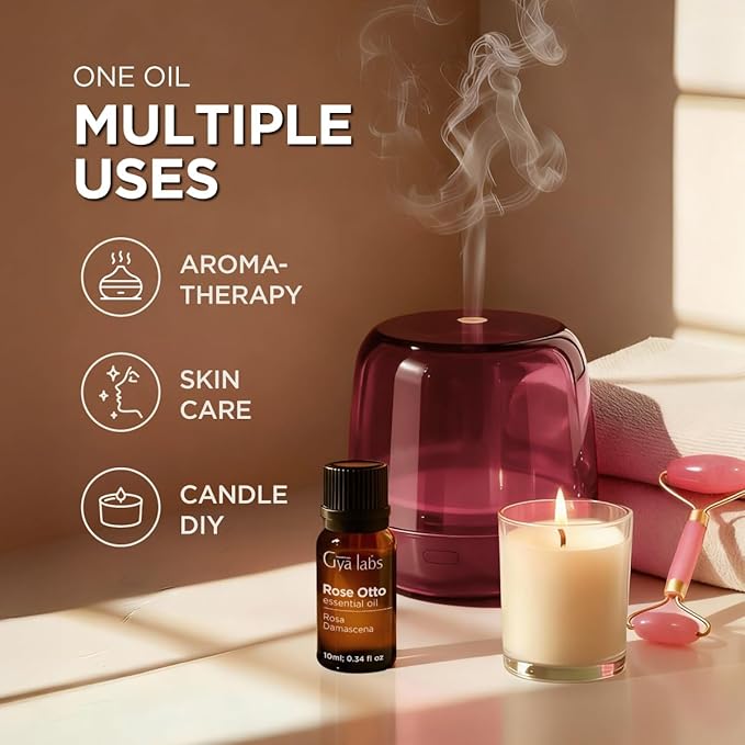 100% Pure Rose Otto Essential Oil - 0.34 Fl Oz - Rose Otto Oil for Hair, Skin, Diffuser, Aromatherapy & DIY Candle Making Scent