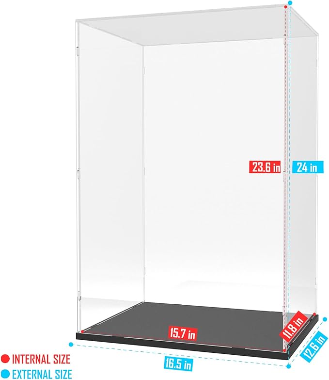 Choowin Acrylic Display Case for Zimomo Display for Labubu Display, 24 inch Tall Assemble Dustproof Display Box, Thickened Large Clear Display Cases for Collectibles Figures Dolls (Black Base)