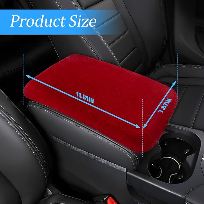 Fluffy Car Armrest Cover, Universal Car Center Console Pad, Car Armrest Seat Box Cover Decor Accessories For Women Men, Armrest Seat Box Cover Protector For Most Vehicle, SUV, Truck, Car (Wine Red)