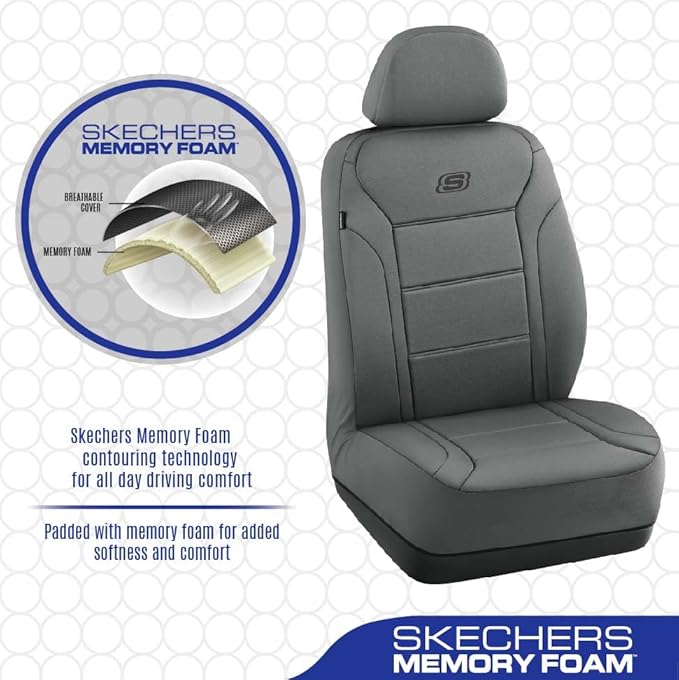 Skechers Memory Foam Car Seat Covers, Lycra Fabric Seat Covers,Seat Cover Full Sets Airbag Compatible, Automotive Comfort Protection for Most Cars,Trucks, SUVs, All Beige