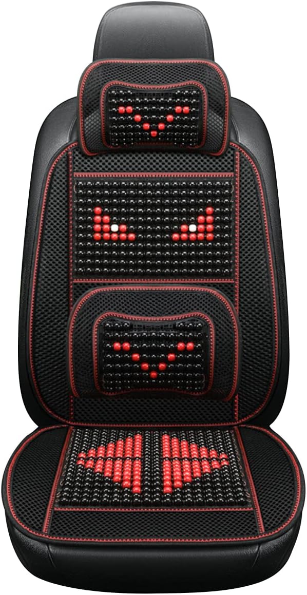 Natural Wood Beaded Seat Cover with Cooling Ventilated Mesh, Massage Seat Cushion with Lumbar Support for Car/Truck Driver