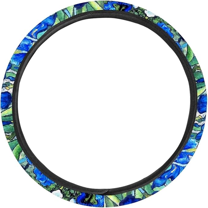 AFPANQZ Irises Car Steering Wheel Covers for Womens Durable Anti-Slip Comfortable Stretch-on Steering Wheel Protector Cover Sweat Absorption Cover Car Accessories 15 Inches