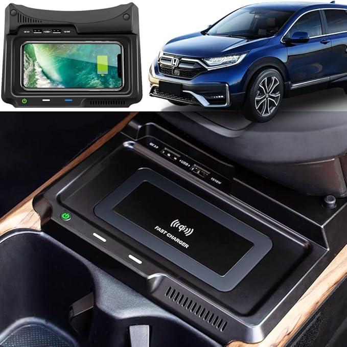 Wireless Car Charger for Honda CR-V/CRV Hybrid 2017 2018 2019, 15W Qi Fast Charging Phone Charger Pad for iPhone Galaxy, Center Console Accessory for 5th Gen CRV, Gift for Honda CR-V Owners