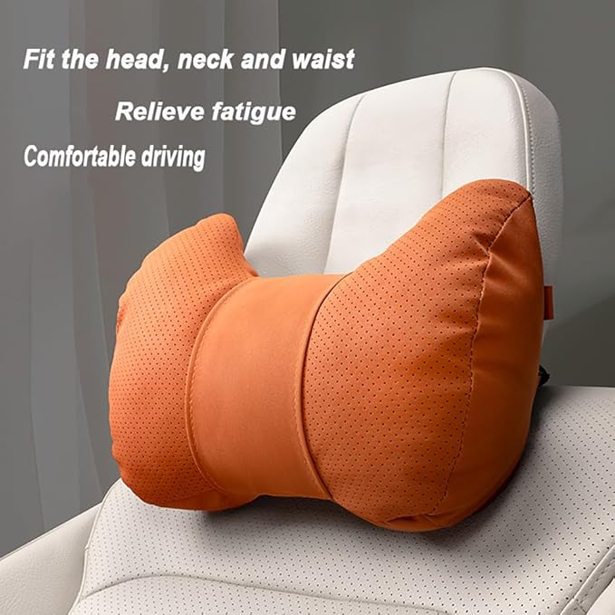 Car Neck Pillow Set for BMW M5 Touring 2025, Leather Car Headrest Lumbar Support Waist Backrest Head Support Cushion,BeigeWhite