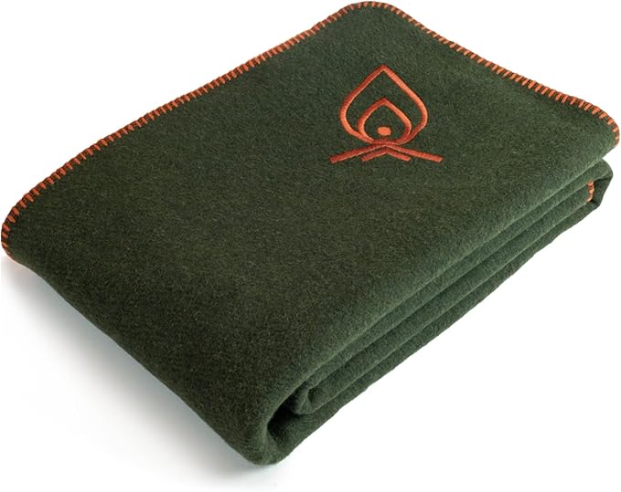Texas Bushcraft Merino Wool Blanket for Camping, Hiking and Backpacking - Water and Fire Resistant Camp Car Blanket, Fast-Warming and Durable With Double-Stitched Edging (66" x 90")