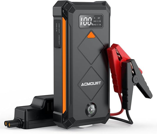 Acmount P110 Car Jump Starter, 6000A Peak Lithium Jump Starter Battery Pack for Up to 10.0L Gas or 8.0L Diesel Engine, Safe 12V Portable Battery Starter Power Pack with LED Screen & LED Light - Orange